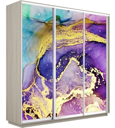 Шкаф 3-дверный Экспресс 1800х450х2200, Абстракция фиолетово-золотая/шимо светлый во Владивостоке - изображение
