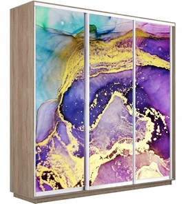 Шкаф 3-дверный Экспресс 1800х450х2400, Абстракция фиолетово-золотая/дуб сонома во Владивостоке