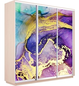 Шкаф 3-дверный Экспресс 1800х600х2200, Абстракция фиолетово-золотая/дуб молочный во Владивостоке