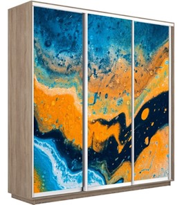 Шкаф 3-створчатый Экспресс 1800х600х2200, Абстракция оранжево-голубая/дуб сонома в Артеме