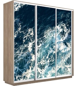 Шкаф трехдверный Экспресс 1800х600х2400, Морские волны/дуб сонома во Владивостоке