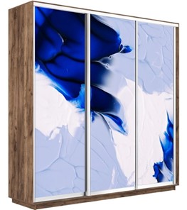 Шкаф 3-дверный Экспресс 2100х450х2200, Абстракция бело-голубая/дуб табачный во Владивостоке