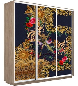 Шкаф 3-дверный Экспресс 2400х450х2200, Золотой орнамент/дуб сонома во Владивостоке