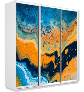 Шкаф 3-х створчатый Экспресс 2400х450х2400, Абстракция оранжево-голубая/белый снег во Владивостоке