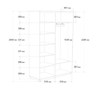 Шкаф 2-створчатый Экспресс (ДСП/Зеркало) 1200х450х2400, бетон в Артеме - предосмотр 7