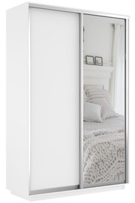 Шкаф 2-дверный Экспресс (ДСП/Зеркало) 1400х600х2400, белый снег в Артеме