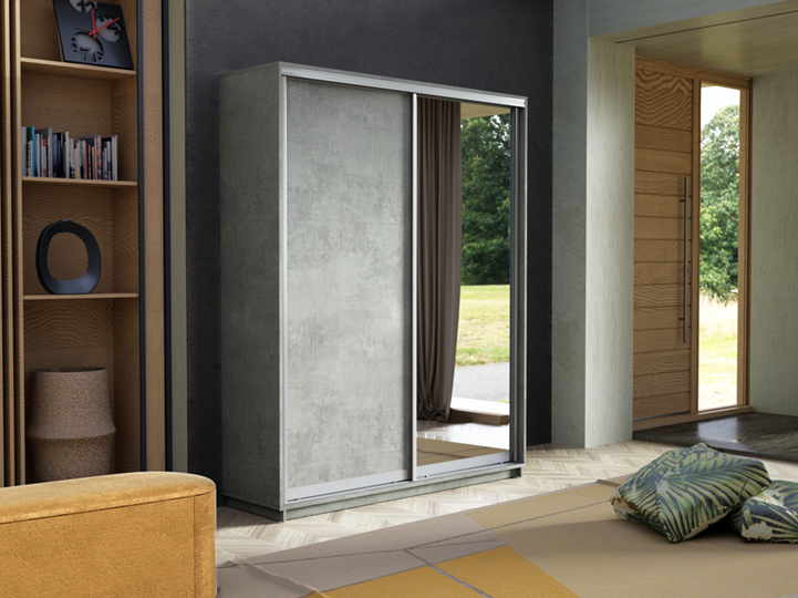 Шкаф 2-х дверный Экспресс (ДСП/Зеркало) 1600х450х2400, бетон в Артеме - изображение 5