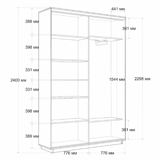 Шкаф 2-х дверный Экспресс (ДСП/Зеркало) 1600х450х2400, бетон в Артеме - изображение 6