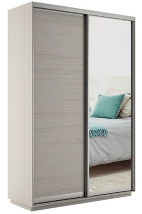 Шкаф 2-х дверный Экспресс (ДСП/Зеркало) 1600х600х2200, шимо светлый в Уссурийске - изображение