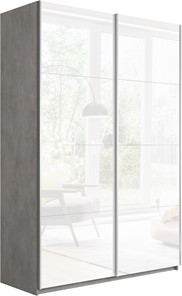 Шкаф 2-створчатый Прайм (Белое стекло/Белое стекло) 1200x570x2300, бетон в Артеме - предосмотр