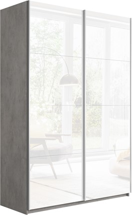 Шкаф 2-створчатый Прайм (Белое стекло/Белое стекло) 1200x570x2300, бетон во Владивостоке - изображение