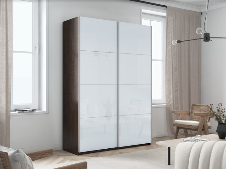 Шкаф 2-х створчатый Прайм (Белое стекло/Белое стекло) 1200x570x2300, венге во Владивостоке - изображение 4