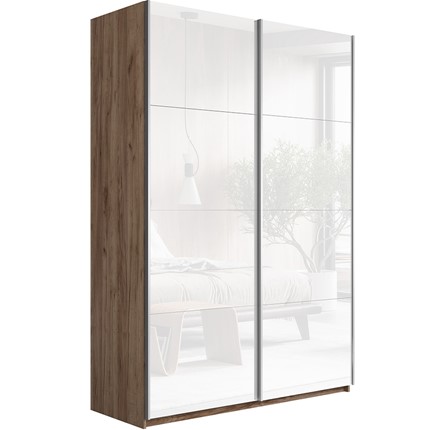 Шкаф двухдверный Прайм (Белое стекло/Белое стекло) 1400x570x2300, Крафт табачный в Уссурийске - изображение