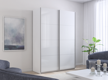 Шкаф 2-дверный Прайм (Белое стекло/Белое стекло) 1600x570x2300, белый снег в Артеме - предосмотр 4