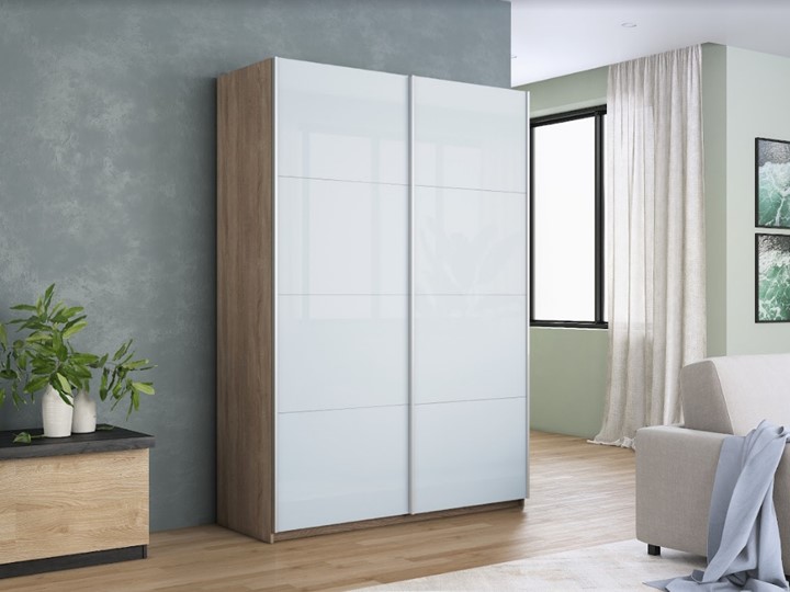 Шкаф 2-х створчатый Прайм (Белое стекло/Белое стекло) 1600x570x2300, дуб сонома во Владивостоке - изображение 4