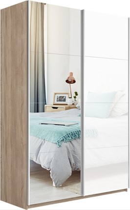 Шкаф 2-дверный Прайм (Зеркало/Белое стекло) 1400x570x2300, дуб сонома в Артеме - изображение