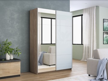 Шкаф 2-х дверный Прайм (Зеркало/Белое стекло) 1600x570x2300, дуб сонома во Владивостоке - предосмотр 6