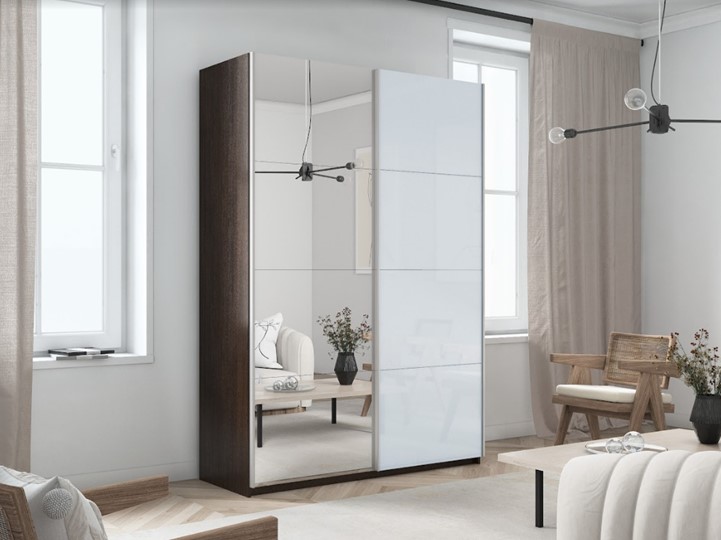 Шкаф 2-дверный Прайм (Зеркало/Белое стекло) 1600x570x2300, венге в Артеме - изображение 5