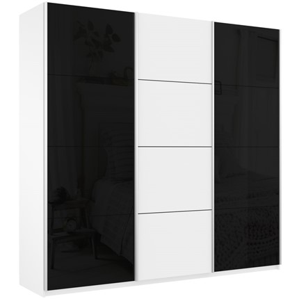 Шкаф 3-дверный Широкий Прайм (2 Стекла Черных / ДСП) 2400x570x2300, Белый Снег во Владивостоке - изображение