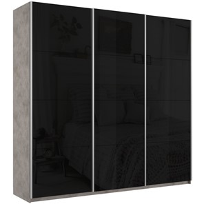 Шкаф 3-створчатый Широкий Прайм (Черное стекло) 2400x570x2300, Бетон в Уссурийске