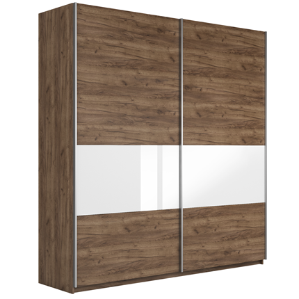 Шкаф 2-створчатый Широкий Прайм (ДСП / Белое стекло) 2200x570x2300, Крафт Табачный в Артеме - изображение