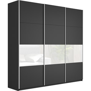 Шкаф трехдверный Широкий Прайм (ДСП / Белое стекло) 2400x570x2300, Серый диамант в Уссурийске