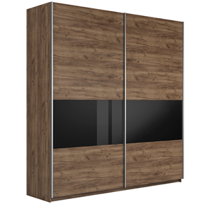 Шкаф 2-х створчатый Широкий Прайм (ДСП / Черное стекло) 2200x570x2300, Крафт Табачный в Уссурийске