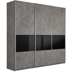 Шкаф 3-створчатый Широкий Прайм (ДСП / Черное стекло) 2400x570x2300, Бетон во Владивостоке - предосмотр