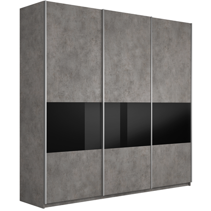 Шкаф 3-створчатый Широкий Прайм (ДСП / Черное стекло) 2400x570x2300, Бетон во Владивостоке - изображение