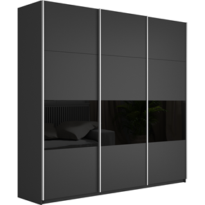 Шкаф 3-х створчатый Широкий Прайм (ДСП / Черное стекло) 2400x570x2300, Серый диамант в Уссурийске