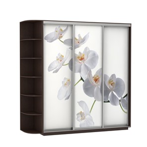 Шкаф трехдверный Экспресс со стеллажом, 2700х600х2400, Орхидея белая/венге во Владивостоке - предосмотр