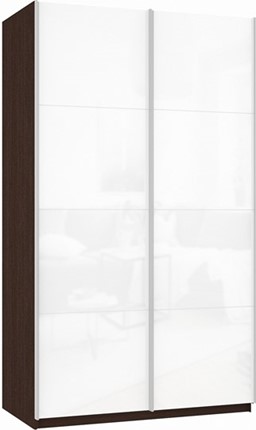 Шкаф 2-х створчатый Прайм (Белое стекло/Белое стекло) 1400x570x2300, венге во Владивостоке - изображение