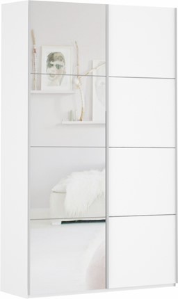 Шкаф Прайм (ДСП/Зеркало) 1200x570x2300, белый снег в Артеме - изображение