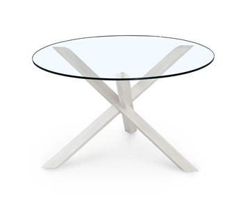 Круглый столик Оникс-3, Выбеленный дуб/Прозрачное стекло в Уссурийске