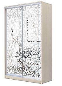 Шкаф 2-х дверный 2200х1200х620 два зеркала, "Листья" ХИТ 22-12-66-17 Дуб молочный во Владивостоке - предосмотр