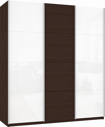 Шкаф 3-х створчатый Прайм (Белое стекло/ДСП/Белое стекло) 2100x570x2300, венге во Владивостоке - изображение