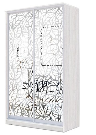 Шкаф-купе 2200х1200х620 два зеркала, "Листья" ХИТ 22-12-66-17 Ясень анкор светлый во Владивостоке - изображение