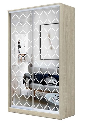 Шкаф 2-х дверный 2200х1200х620 два зеркала, "Сетка" ХИТ 22-12-66-16 Дуб Сонома во Владивостоке - изображение