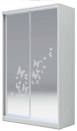 Шкаф двухстворчатый 2300х1200х620 два зеркала, "Бабочки" ХИТ 23-12-66-05 Белая шагрень во Владивостоке - изображение