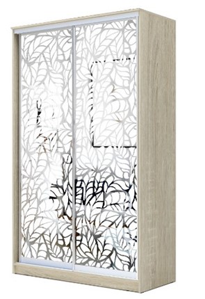 Шкаф 2-х створчатый 2200х1200х620 два зеркала, "Листья" ХИТ 22-12/2-66-17 Дуб Сонома во Владивостоке - изображение