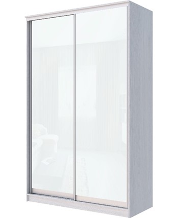 Шкаф двухдверный Хит-22-12-22 с цветным стеклом, белое №10, Ясень анкор светлый во Владивостоке - изображение