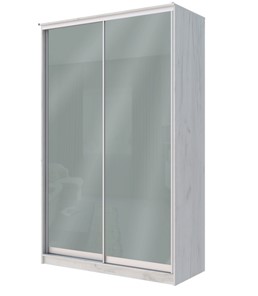 Шкаф двухдверный Хит-22-12/2-22 с цветным стеклом, средне-серый 074, Дуб Крафт белый в Находке