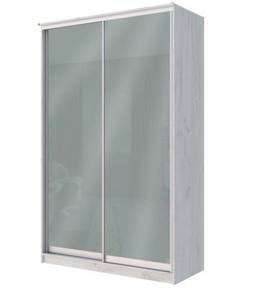 Шкаф двухдверный Хит-22-12/2-22 с цветным стеклом, средне-серый 074, Дуб Крафт белый во Владивостоке - изображение