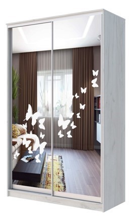 Шкаф 2-х дверный ХИТ 24-4-17-66-05 "Бабочки" Дуб крафт белый во Владивостоке - изображение