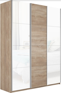 Шкаф 3-х дверный Прайм (Белое стекло/ДСП/Белое стекло) 1800x570x2300, дуб сонома во Владивостоке - предосмотр