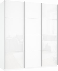 Шкаф трехстворчатый Прайм (Белое стекло/ДСП/Белое стекло) 2100x570x2300, белый снег во Владивостоке