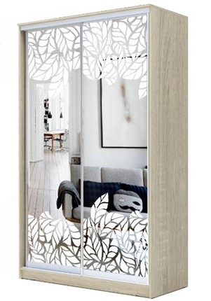 Шкаф-купе 2-х створчатый 2200х1500х420 два зеркала, "Лист малый" ХИТ 22-4-15-66-18 Дуб Сонома во Владивостоке - изображение