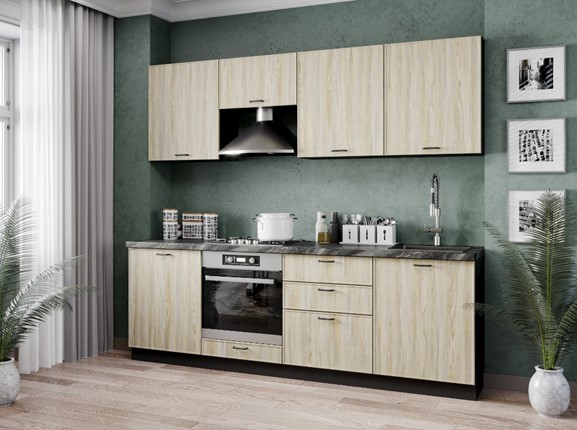 Кухонный гарнитур 2400 Индиго, Черный/Дуб мадейра топаз в Артеме - изображение