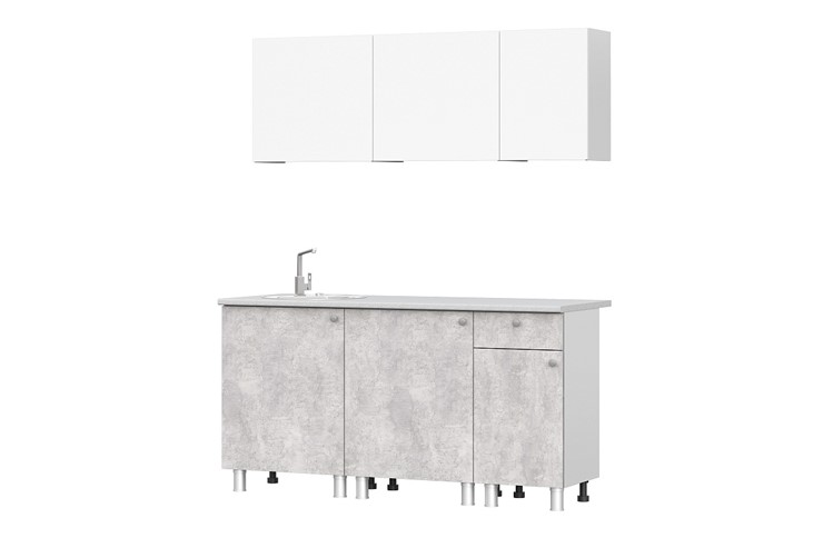 Кухонный гарнитур КГ-1 1600, белый/белый/цемент светлый/антарес в Артеме - изображение 1