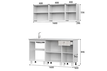 Кухонный гарнитур КГ-1 1600, белый/белый/цемент светлый/антарес в Находке - предосмотр 2